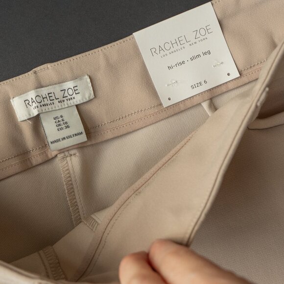 Rachel Zoe High Rise Slim Leg khaki Pant Slim Straight Minimal Office Trouser - Picture 7 of 9